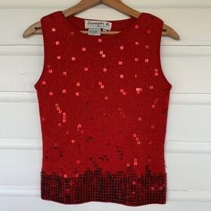 Joseph A | Vintage Red Sequin Metallic Silk Knit Cami Top Vest M